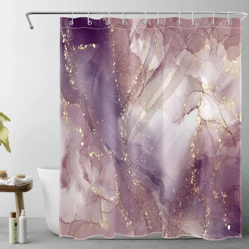 Vista 11 de LB Grey Marble Shower Curtain Decor, Modern Luxury Abstract Pink and Black Marble Textured Shower Curtain for Bathroom 60X72 inch Polyester Fabric