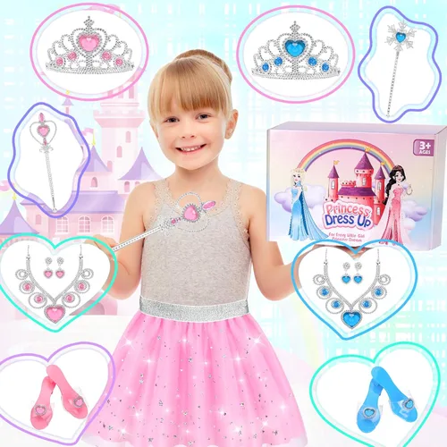 Vista 6 de Princess Dress Up Clothes for Little Girls Toddlers, Princess Costume Set with Princess Cape, Tutu, Crown, Shoes