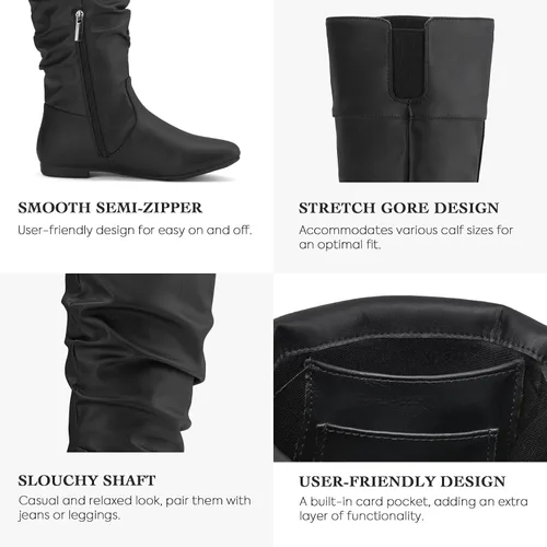 Vista 3 de Rollda Botas altas hasta la rodilla para mujer, botas planas con cremallera lateral, botas de otoño para mujer