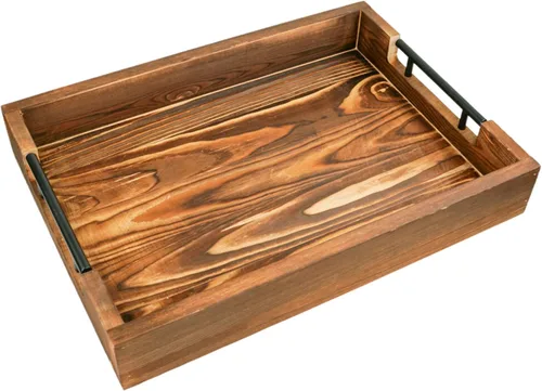 Vista 8 de Bandejas de bambú natural para servir modernas bandejas decorativas Otman con asas de metal, perfectas para sala de estar, dormitorio, entrada