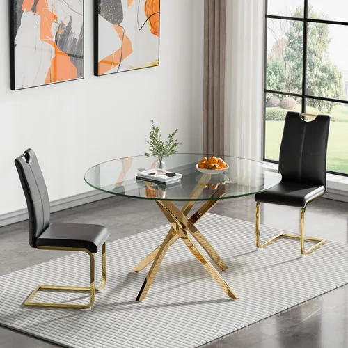 Vista 2 de HomVent Juego de mesa de comedor redonda de vidrio de 3 piezas, juego de mesa de cocina de vidrio redondo para 2 personas con 2 sillas de comedor