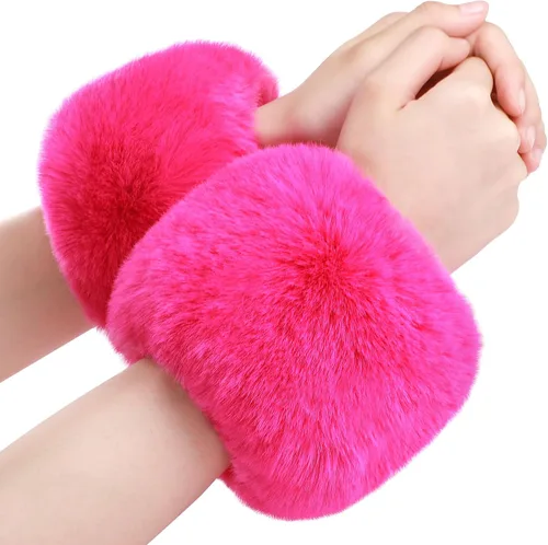 Vista 18 de SATINIOR Puños de muñeca de piel sintética cortos para mujer Beige