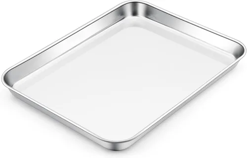 Vista 8 de E-far Mini bandeja para horno tostador, bandeja para hornear galletas de acero inoxidable de 9.4 x 7.3 pulgadas, bandeja pequeña de metal no tóxico