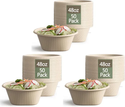 Vista 9 de Homestockplus Cuencos de papel desechables de 16 onzas, cuencos desechables pequeños y resistentes, hechos de bagazo natural para cereales, arroz