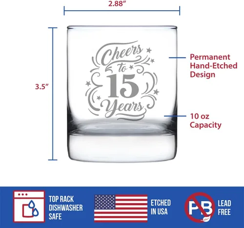 Vista 4 de Regalos personalizados de cristal de whisky para mujeres y hombres, decoración de fiesta de 15 aniversario, vasos de 10.25 onzas