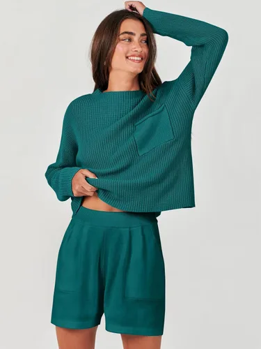 Vista 3 de ANRABESS Conjunto de dos piezas para mujer, suéter de punto, manga larga, tops y pantalones cortos