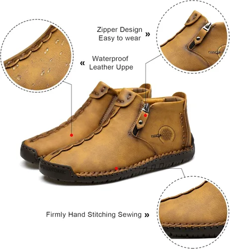 Vista 3 de Govicta - Mocasines de hombre de cuero, uso casual, zapatos de hombre, botas chukka hasta el tobillo, cómodo calzado sin cordones, para el trabajo