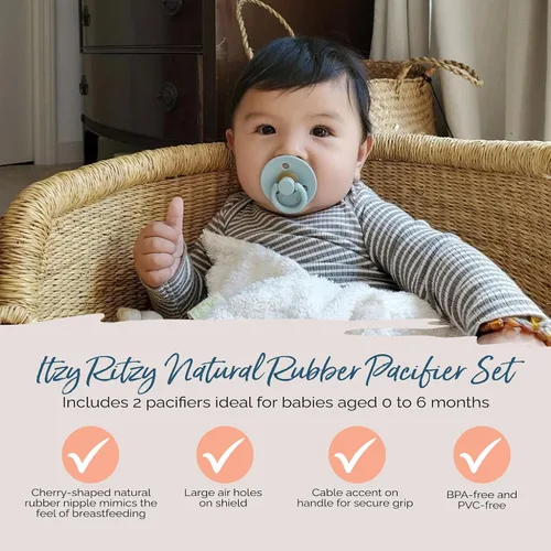 Vista 3 de Itzy Ritzy Chupetes de goma natural para 0 a 6 meses, juego de 2