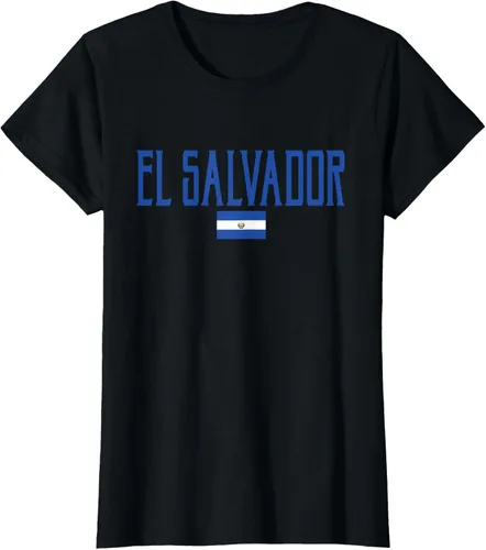 Vista 38 de Camiseta de texto azul con bandera de El Salvador, Negro, S