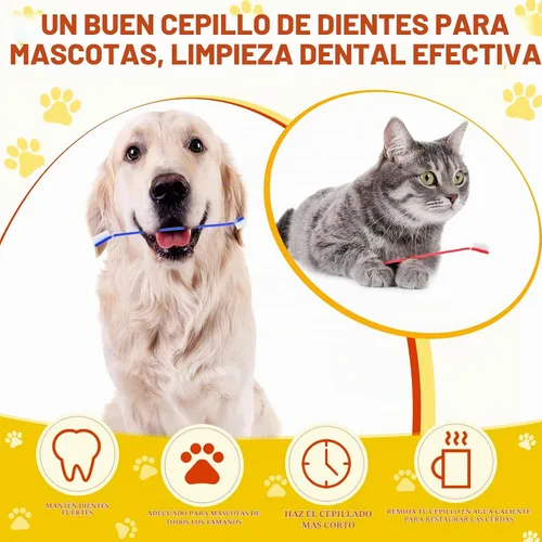 Vista 4 de Nuogo 200 cepillos de dientes para perros, mango largo de doble cabeza, 8