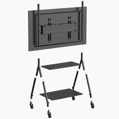 Vista 8 de Carrito de TV móvil con estante de 2 niveles para televisores de 32 a 80 pulgadas de hasta 110 libras, soporte de TV rodante con rueda silenciosa