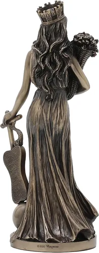 Vista 4 de Diseño Veronese Estatua de Tyche de 28,6 cm de la diosa griega de la fortuna y la prosperidad, resina de bronce fundido en frío, decoración