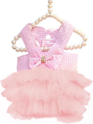 Vista 18 de Vestidos para Perros, Ropa de Mascota a la Moda, Vestidos de Princesa para Cachorros con Rayas y Malla (Azul, XS)