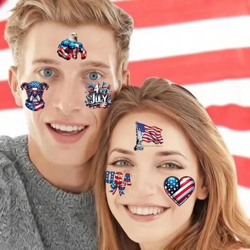 Vista 7 de 49 tatuajes patrióticos estadounidenses del 4 de julio, tatuajes temporales del Día de la Independencia, tatuajes temporales rojos, blancos