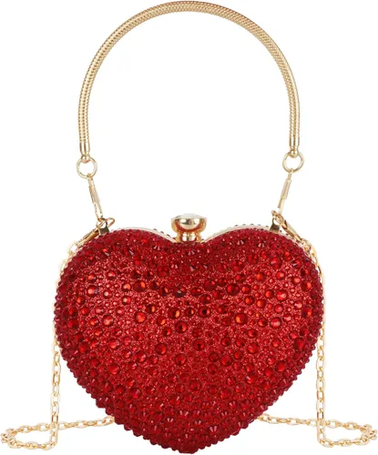 Vista 18 de Goclothod Bolso de mano en forma de corazón para mujer, bolso de hombro de terciopelo, bolsos de noche Negro