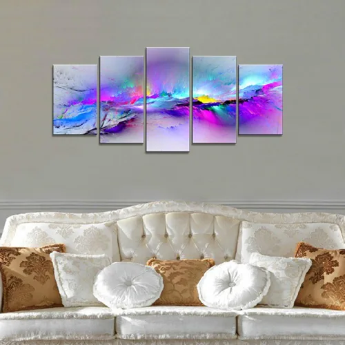 Vista 4 de Wieco Art Impresiones en lienzo Giclée de colores cambiantes, 5 paneles, ilustraciones modernas, paisajes a fotos impresas en lienzo abstracto, arte