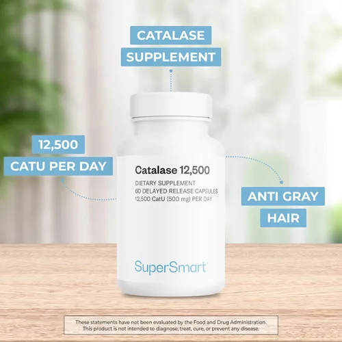 Vista 3 de Supersmart - Catalase 500mg por día (12500 CatU) - Enzima natural - Suplemento anti canas Sin OMG y sin gluten - 60 cápsulas de liberación