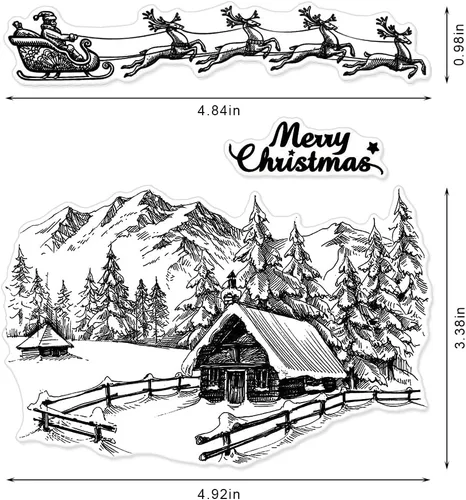 Vista 2 de Sellos transparentes de montaña de Navidad para hacer tarjetas y decoraciones de álbum de fotos, sellos de silicona del trineo de Santa Claus sellos
