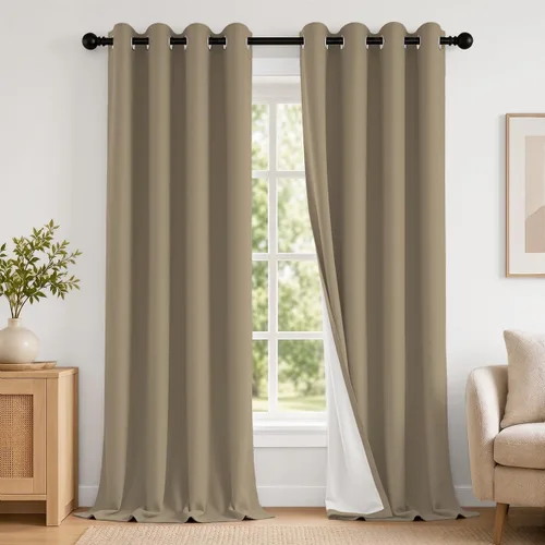 Vista 109 de 2 paneles de cortinas 100% opacas, de peso medio, con aislamiento térmico y ojales para dormitorio, sala de estar, tratamiento de ventana