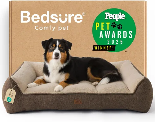 Vista 16 de Bedsure Cama ortopédica para perros de tamaño mediano, camas extra gruesas de apoyo para perros medianos con funda impermeable lavable, cómodo sofá