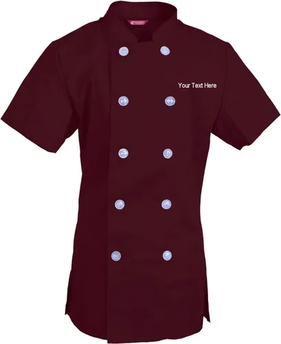 Vista 17 de Abrigo de chef bordado para mujer, camisa de chef de manga corta, abrigo de cocinero personalizado con tu texto Manzana Verde (Apple Green)