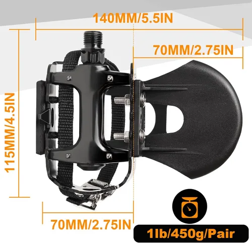Vista 6 de Pedales de Bicicleta Bucklos con Jaulas y Correas para Dedos del Pie - Jaulas de Clips para Dedos de Bicicleta Compatible con Bicicleta