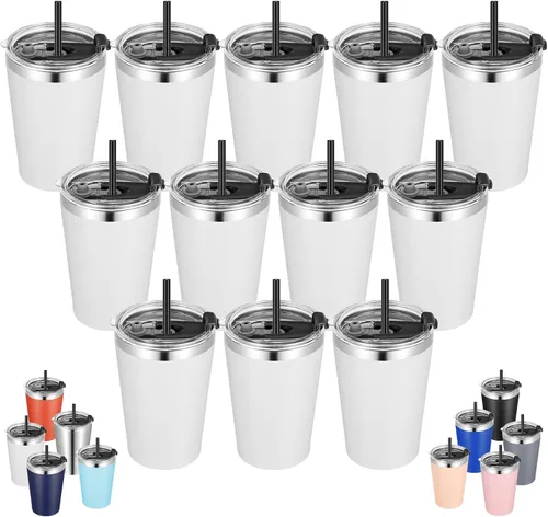 Vista 24 de VEGOND - Vaso térmico de acero inoxidable de 12 onzas con aislamiento al vacío de doble pared, vaso para viaje con tapa y pajita reutilizable Negro