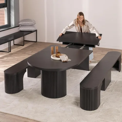 Vista 24 de Transformer Table - Mesa de comedor redonda extensible de madera maciza, mesa de comedor redonda extensible, muebles modernos que ahorran espacio