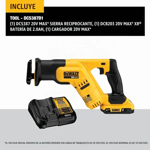 Vista 2 de DEWALT Kit de sierra recíproca inalámbrica MAX* de 20 V, compacto, 2 amperios hora (DCS387D1)