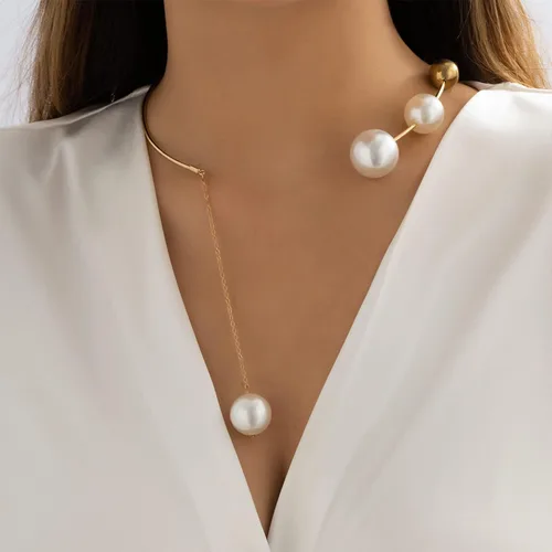 Vista 2 de Skyfun Collar de oro para mujer gargantilla de perlas regalos personalizados para mujer gargantilla abierta de perlas collar ajustable de oro