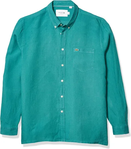 Vista 11 de Lacoste Camisa casual de lino con botones para hombre azul (Rill Light Blue)