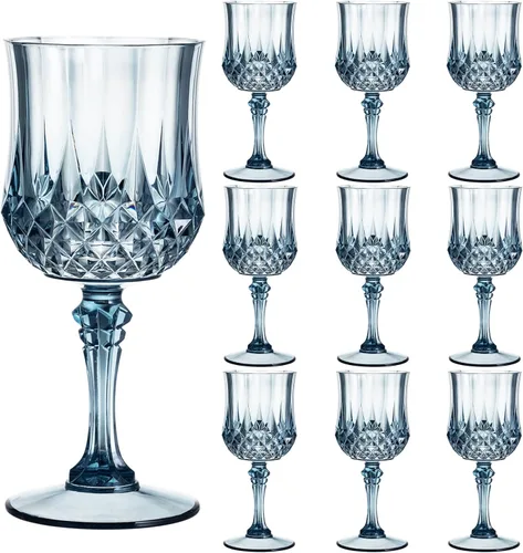 Vista 8 de Copas de vino de plástico de 7 onzas, 10 vasos de vino reutilizables ámbar, copas de champán vintage, copas de agua de cristal de plástico