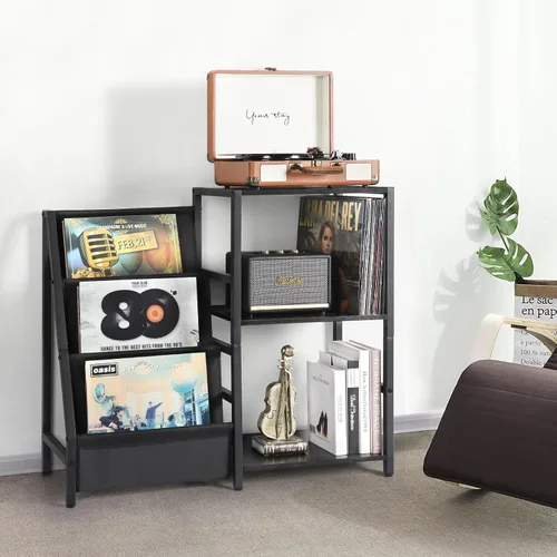 Vista 7 de Bikoney Soporte para Tocadiscos, Soporte para Tocadiscos con Almacenamiento de Discos de Vinilo de 3 Niveles, Mesa para Tocadiscos de Hasta 200