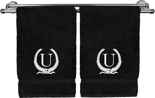 Vista 162 de Toalla de mano con monograma, regalo personalizado, 16 x 30 pulgadas, letra blanca bordada con diseño de corona en toalla negra, extra absorbente