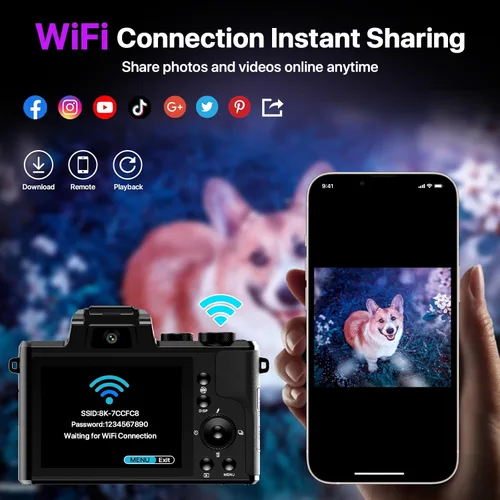 Vista 4 de Cámaras digitales 8K para fotografía con WiFi, cámara de vlogging de 88MP con enfoque automático para YouTube con lente dual, cámara de apuntar