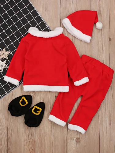 Vista 4 de FIOMVA Disfraces de Navidad para Bebé Niña Niño Trajes de Papá Noel Ropa Conjuntos Vestido Chaqueta Abrigo Pantalones Largos Gorro Calcetines Cosplay