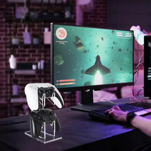 Vista 2 de FYY Soporte universal para controlador de videojuegos de 2 niveles, soporte universal para auriculares de control doble, soporte de pantalla