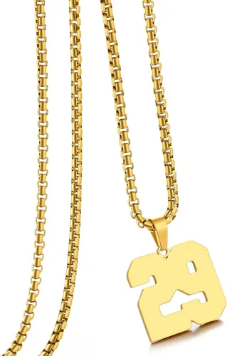 Vista 85 de Collar de Número Dorado para Hombre, Cadena de Acero Inoxidable con Colgante de Número para Atletas, Joyería Deportiva Personalizada para Niños