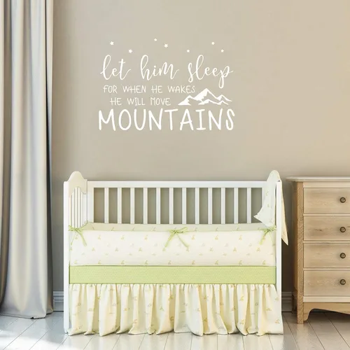 Vista 3 de Calcomanía de pared con texto en inglés «Kids Let Him Sleep for When He Wakes He Will Move Mountains», calcomanías de pared de vinilo