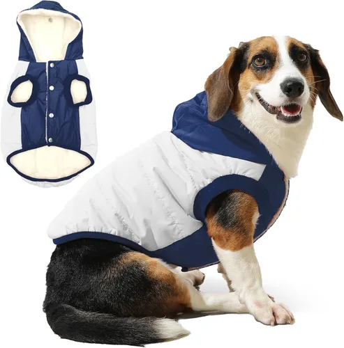 Vista 24 de vecomfy - Sudadera con capucha para perro, forro polar y algodón, extra cálida, para invierno, chaqueta para perro pequeño, abrigos con capucha