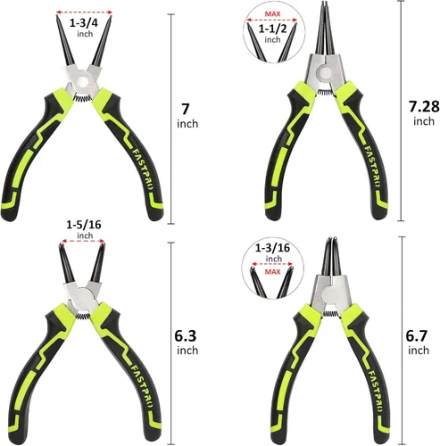 Vista 3 de FASTPRO - Juego de alicates de anillo de presión de 4 piezas de 7 pulgadas, kit de alicates de clip interno y externo con mandíbula recta/doblada