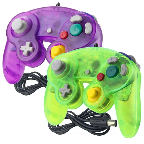 Vista 6 de Reiso Gamecube Controller, 2 Pack NGC Classic Wired Controller for Wii Game cube Console (Clear Purple and Clear White)