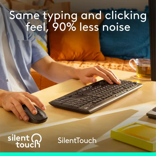 Vista 3 de Logitech MK295 Combo de teclado y mouse inalámbricos, teclas silenciosas SilentTouch, teclado numérico completo, receptor USB de 2.4 GHz