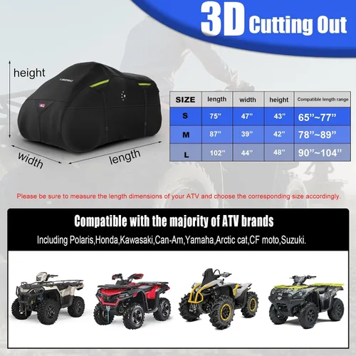 Vista 7 de 600D Cubierta para ATV - Cubierta impermeable resistente para quad remolcable - Protección UV para todo tipo de clima al aire libre para Polaris