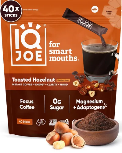 Vista 11 de IQJOE Paquetes de Café de Hongos (40 Porciones) Melena de León, Magnesio Magtein, Antioxidantes, Adaptógenos - Negro Original - Café Instantáneo