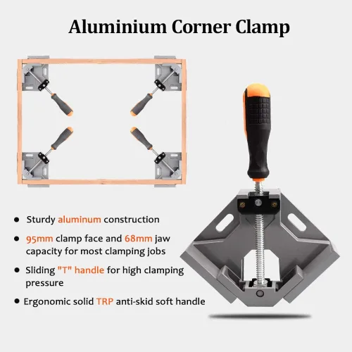 Vista 2 de Paquete de 2 abrazaderas de ángulo recto – Abrazaderas de 90 grados para carpintería, abrazadera de esquina de aleación de aluminio de un solo mango