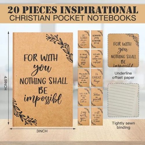 Vista 2 de Yeaqee Christian Gifts - Bolígrafo retráctil de bambú, versículo de la Biblia, cuaderno inspirador, llavero de bolsas de organza para mujeres