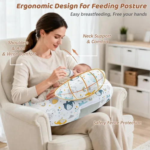Vista 2 de KAKIBLIN Almohada de lactancia, almohadas inflables de lactancia, almohada de alimentación manos libres para aliviar el dolor de espalda con correa