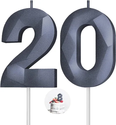 Vista 41 de Velas de cumpleaños con números (0 velas negras), forma de diamante 3D, decoración de pastel de feliz cumpleaños para niños y hombres, cumpleaños