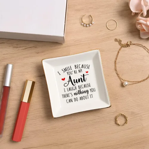Vista 2 de Homlouue Regalos para tía de sobrina, sobrino, regalos para la mejor tía, regalo con texto en inglés "I Smile Because You Are My Aunt", bandeja